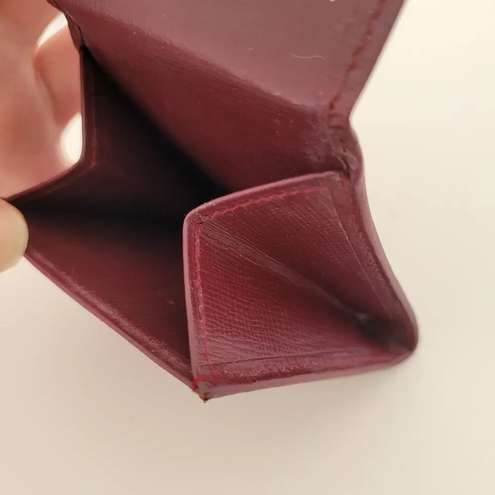 Cartier Vintage Mini Coin Holder‎ Wallet Bordeaux Leather Small Red Burgundy